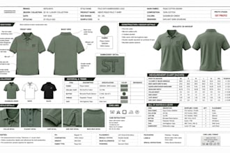 create fashion tech pack, clothing tech pack and technical flat sketch for brand