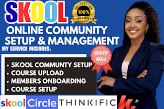 build skool community, course setup, community management, thinkific, kajabi
