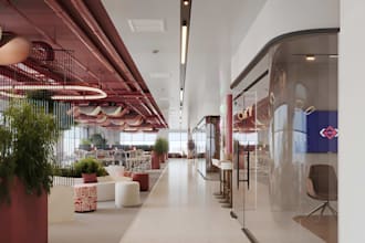 design realistic 3d company hub, warehouse and logistics center