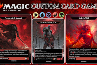 design custom mtg card design illustration, alter anime mtg card, playing cards