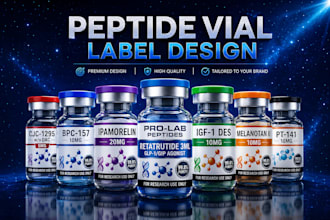 create professional peptide label design, vial label design with 3d mockup