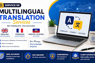 translate english, french, and haitian creole manually