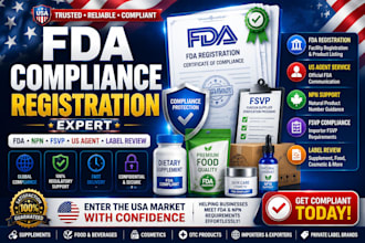 do US fda registration or npn, fda compliance fsvp, US agent and label review