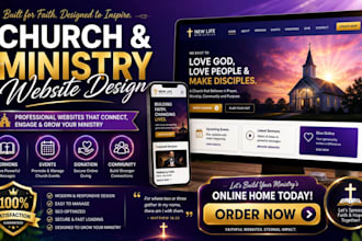 design church website, pastor and ministry website with sermons, event, donation