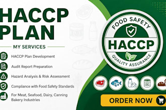 create audit report haccp plan for meat, seafood, diary, canning bakery industry
