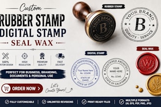 create rubber stamp, digital stamp, seal wax within 2 days
