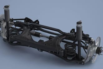 model 3d automotive components, front suspension, vehicle wheel, chassis, suv