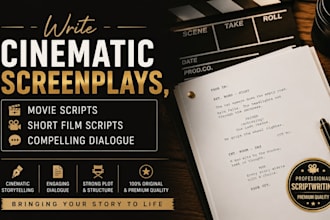 write cinematic screenplays, movie scripts, short film scripts, and dialogue