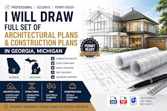 draw full set of architectural plans and construction plans in georgia, michigan