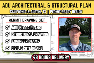 draft california and austin tx adu plans, architectural and structural stamp