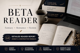 beta read your fantasy, romance or fiction manuscript