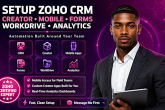 setup zoho CRM creator mobile apps forms workdrive analytics automation