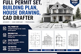 full permit set, building plan, house drawing, cad drafter