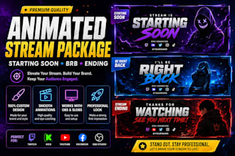 design animated starting soon brb and stream ending screens