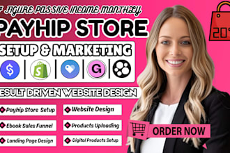 setup payhip digital products store,linktree,payhip linkinbio and website design