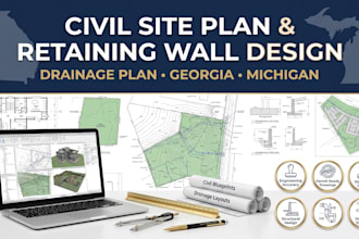 draw civil site plan retaining wall, wall design drainage plan georgia, michigan