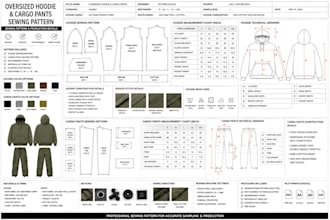 create streetwear sewing pattern for hoodie cargo pant for clothing production