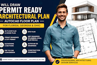draw permit ready architectural plan autocad floor plan for florida georgia ohio