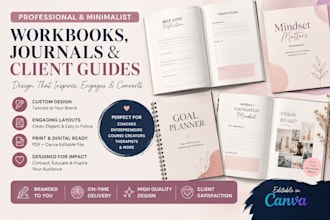 design coaching workbooks, self love journals, self guided journal, planners