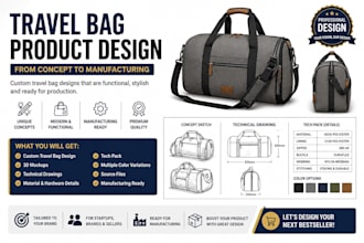 design a professional travel bag product for manufacturing