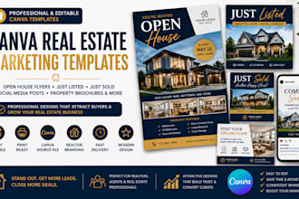 design canva open house flyers,  real estate marketing templates property promo