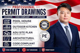 pool house permit drawings, outdoor kitchen plans, adu site plan