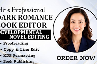 developmental edit dark romance, proofreading, KDP format for fiction book