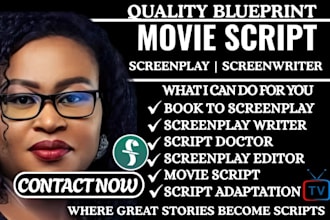 adapt your book to screenplay, movie script or TV series screenplay