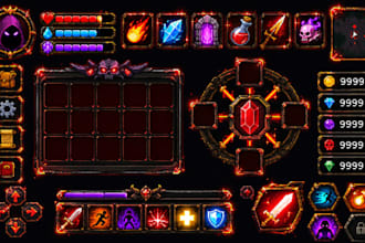 pixel art ui hud, pixel  background, pixel ui button and ui icon for godot game