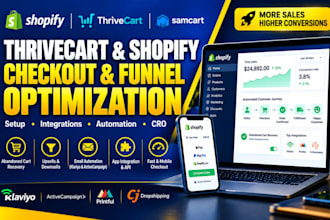setup thrivecart samcart shopify checkout klaviyo and funnel automation