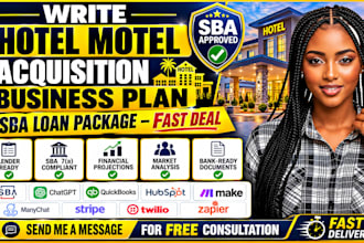 write hotel motel acquisition business plan sba loan package fast deal