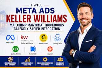setup meta ads keller williams mailchimp manychat quickbooks calendly zapier