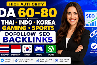 high authority da 60 to 80 thai indo korea igaming sports dofollow seo backlinks