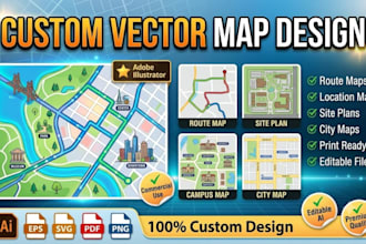 draw custom vector map, route map, location map, site plan and city map
