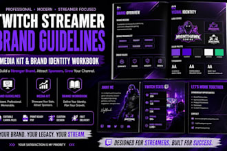create twitch streamer brand guidelines, media kits and brand identity workbook