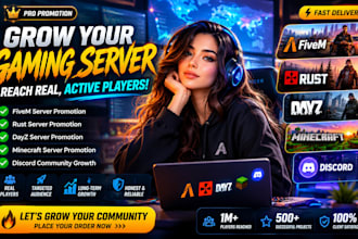 promote your discord, fivem,rust dayz gaming minecraft server discord promotion