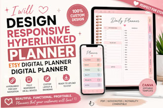 design responsive hyperlinked planner,etsy digital planner,digital planner,