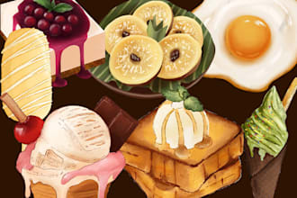 custom digital food illustration for restaurant menu