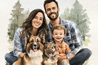 make a watercolor family portrait