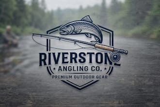 design a professional fishing rod logo for outdoor brand