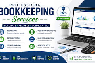 gst registeration, gst filling, itr, bank reconciliation, and data entry etc