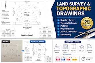 draw land survey boundary survey topography survey plot plan for property survey