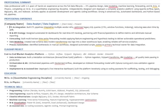write an ats optimized resume for data and tech roles