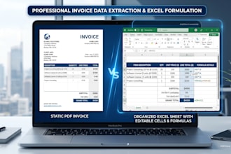 convert PDF invoices and tables into excel with formulas