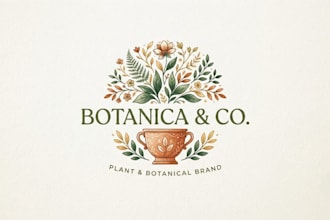 design a beautiful flower pot logo for botanical and plant brand