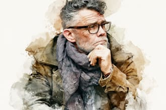 draw a watercolor portrait, sketch from photos