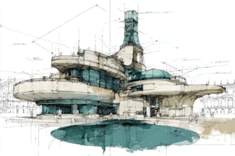 draw an architectural sketches of building illustrations