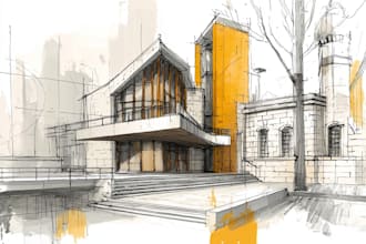 draw an architectural sketch in line art