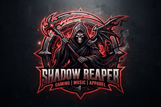 design a dark reaper logo for gaming, band and bold brand