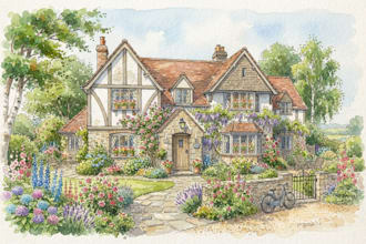 paint a watercolor house portrait or city space illustration